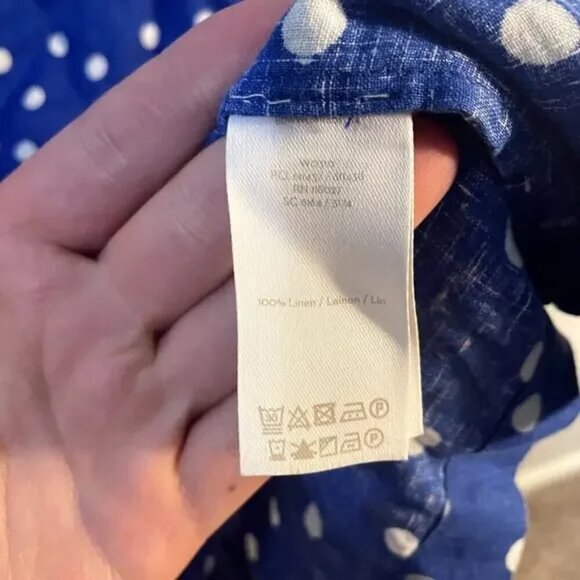Boden Rae Linen Dress Blue & White Scattered Spot Polka Dot A-Line Dress SZ 8R - Picture 10 of 13
